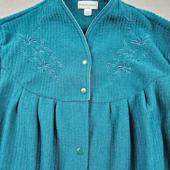 Miss Elaine Robe Sleepwear Snap Button Womens M Floral Green - Picture 2 of 7